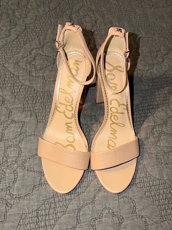 Sam Edelman Yaro Block Heel Sandal-Soft Beige Leather Size-9.5 - Image 2
