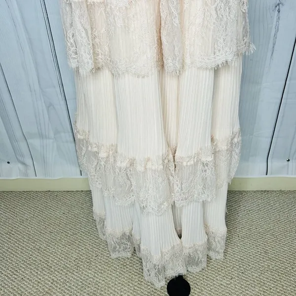 NWT Just Me Women's Pink Lace Ruffle Tiered Boho Sleeveless Pleated Dress Size M - Image 4