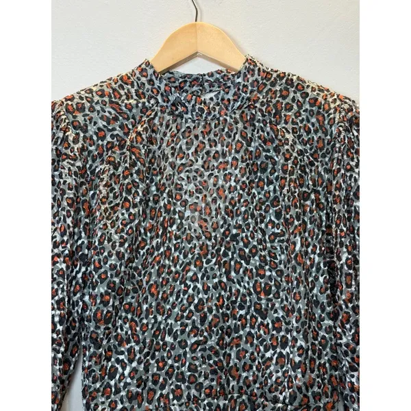 Scotch & Soda Leopard Print Mini Dress Women 34 Multicolor Mock Neck Sheer Party - Image 6