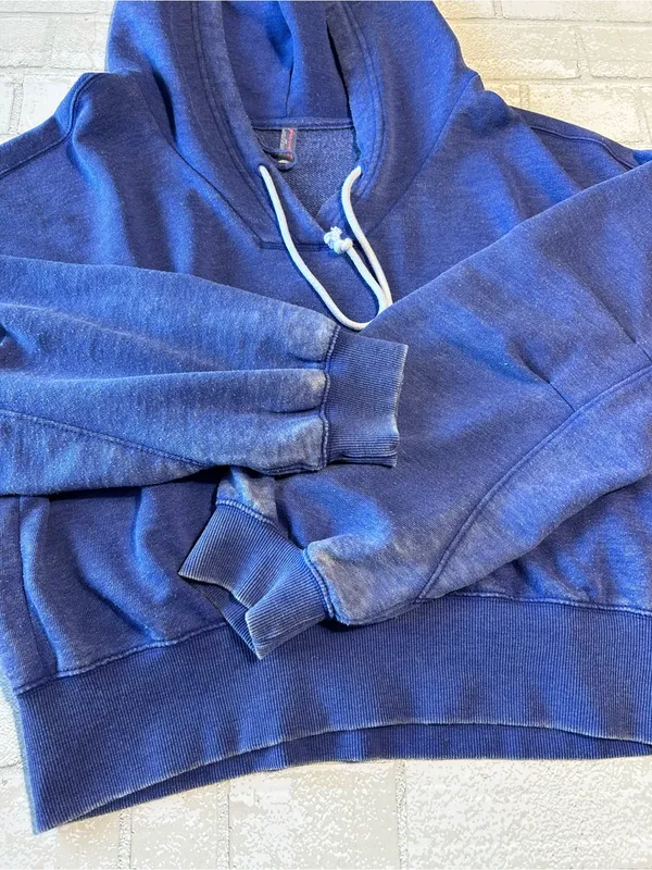 Free People Blue Hooded Cropped Sweatshirt size Medium - Image 7