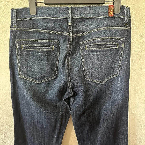7 For All Mankind Button Fly Flare‎ Leg Jeans Womens Size 27 Dark Wash Stretch - Image 5