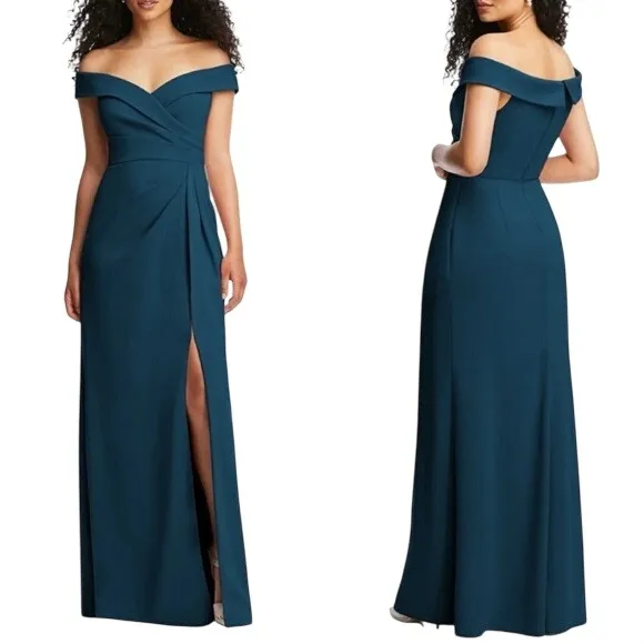 After‎ Six 6872 Off Shoulder Maxi Dress Atlantic Blue Size 4R Bridesmaid Gown - Image 2