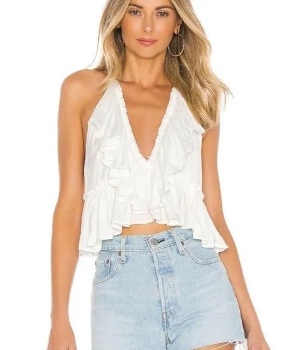 Free People Heartbreaker White Ruffled Cropped Tank Top - Image 2