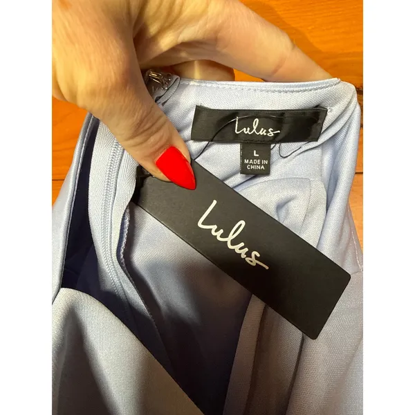 NWT Lulus Illustrious Perfection Light Blue Satin Backless Mini Dress Party Sz L - Image 5