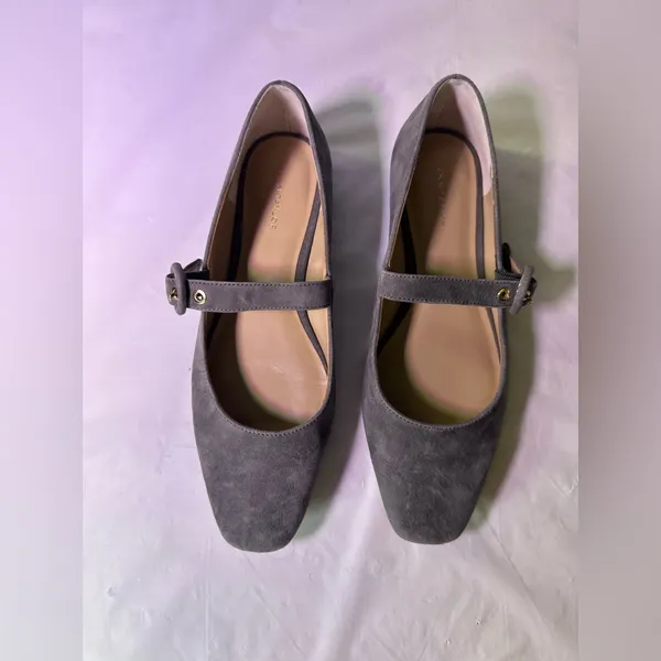 Ann Taylor Factory Gray Suede Flats with Buckle - Image 6