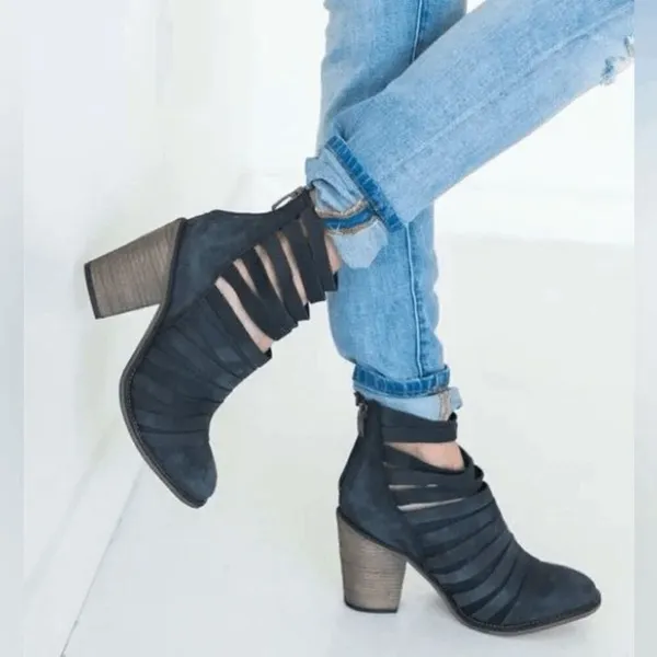 Free People Boho Hybrid Strappy Leather Women’s Ankle Bootie in Black EU37/6.5-7 - Image 9