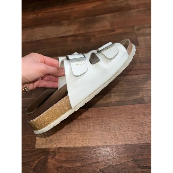 Cushionare White Double-Buckle Cork Footbed Slides - Image 3