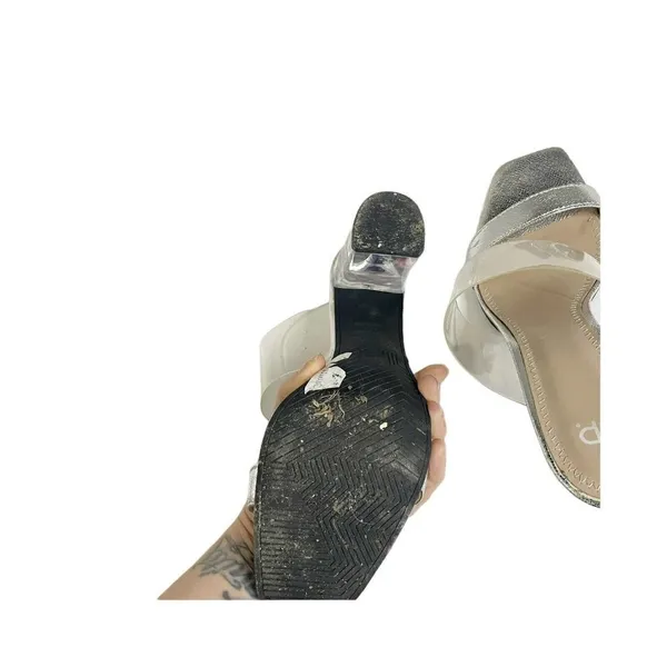 BP Nordstrom Size 9.5‎ Women's Clear Heel Sandals Block Heel Silver Evening - Image 5