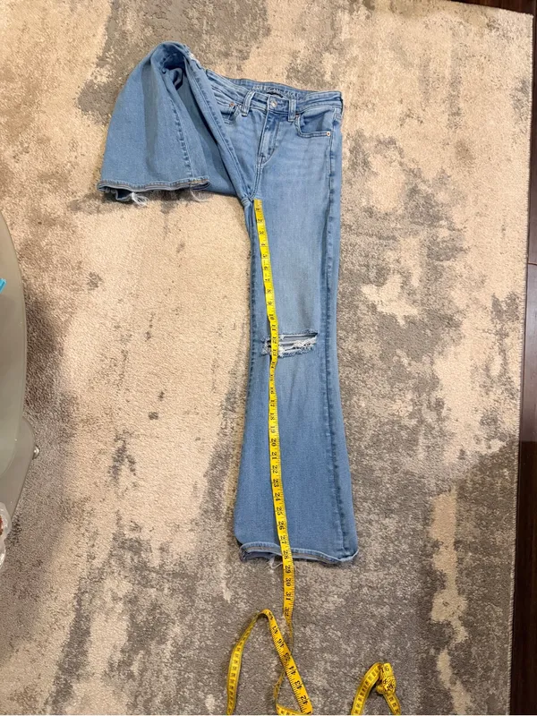 American Eagle Outfitters Light Wash Distressed Flare Jeans - Image 7
