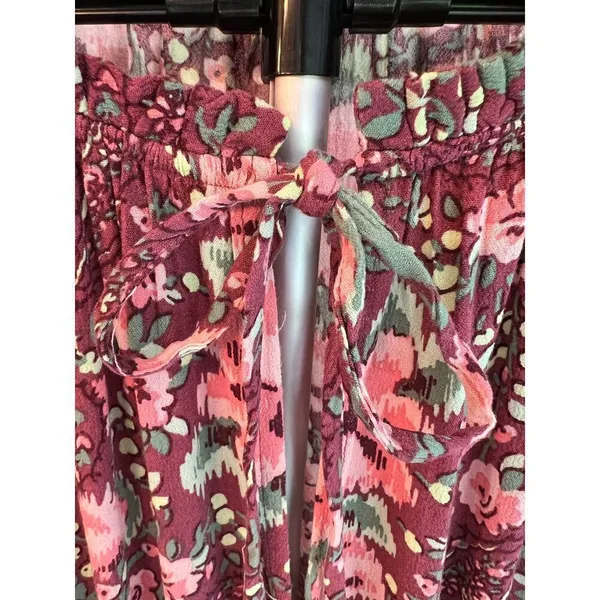 Aerie burgundy floral mini dress, gathered waist & cuffs, size L - Image 6