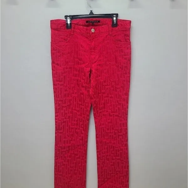 Theory Jeans Straight‎ Leg Geometric Red Denim Size 6 - Image 8