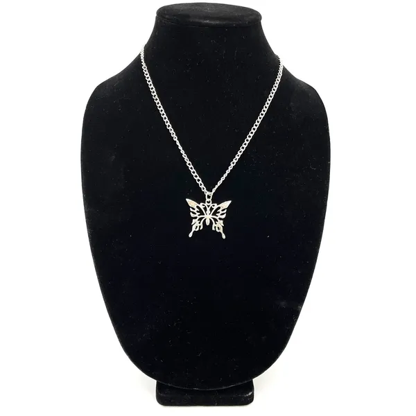Butterfly Pendant Necklace Silver Tone Cyber Y2K Goth Alt Festival Fairy McBling - Image 10
