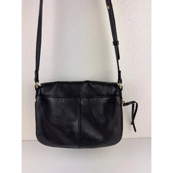 Vince Camuto Black Leather Crossbody Bag Flap Zipper Pocket‎ Adjustable Strap - Image 3