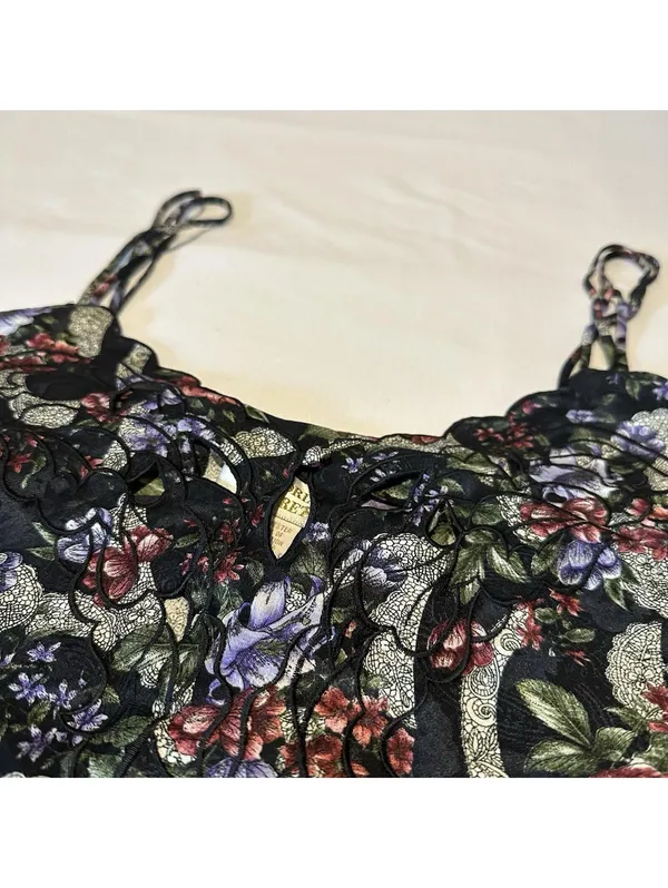 Vintage Victoria’s Secret Black Floral Pajama Lingerie Cropped Cami Top Sz Large - Image 7
