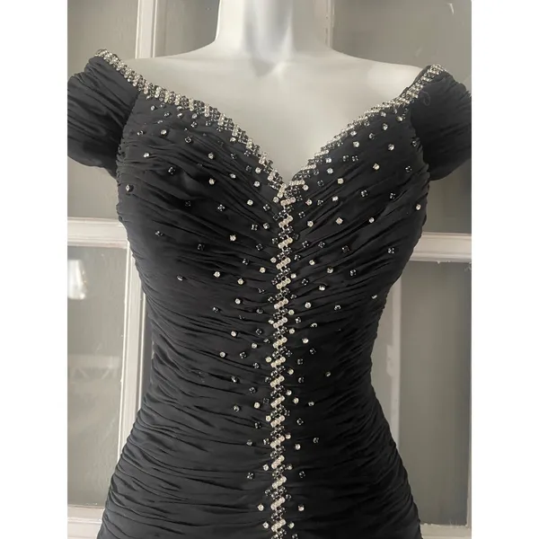 Jovani New York Black Off Shoulder Ruched Rhinestone Embellished Gown Size 14 - Image 4