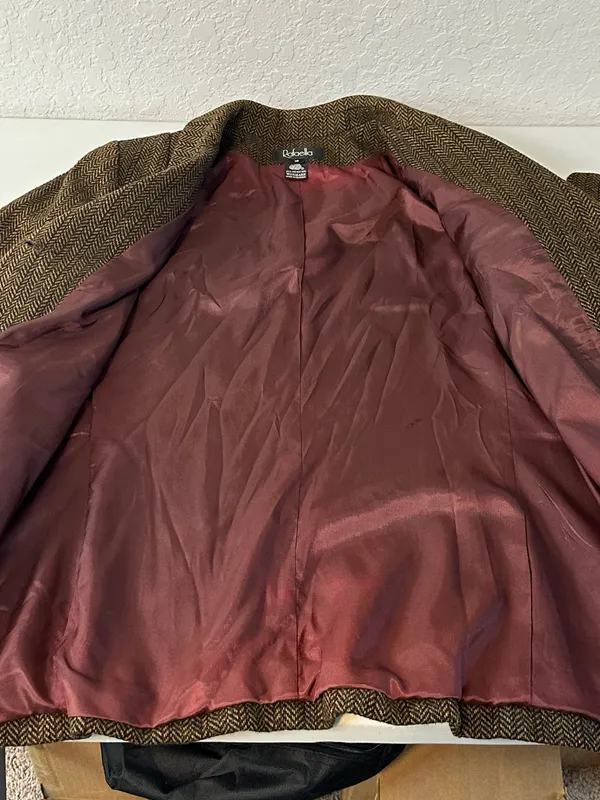 Vintage 2000s Rafaella Women’s Brown Herringbone Tweed Wool Blazer Size 16 - Image 7