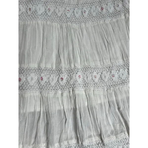White Tiered Maxi Skirt Smocked Waist Boho Fairy Whimsy size L 100% Cotton New - Image 4
