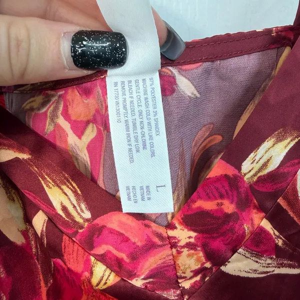 NEW Stars Above maroon floral adjustable satin v-neck lightweight pajama tank‎ L - Image 5