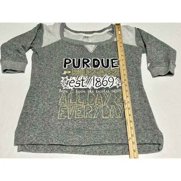 Russell Athletic Purdue Boilermakers Sweatshirt Womens Medium M Gray 3/4 Raglan Sleeve Scoop Neck - Image 5