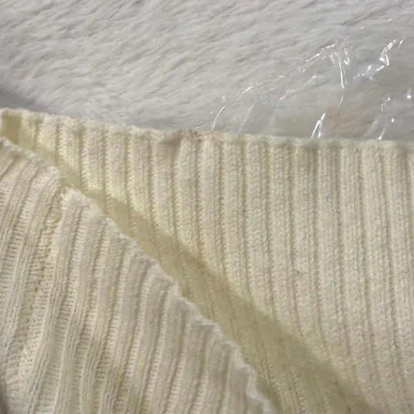 Aqua L Organic Cream‎ Ribbed Mock Neck Feather Cuff Sweater Glam Statement NWT - Image 7
