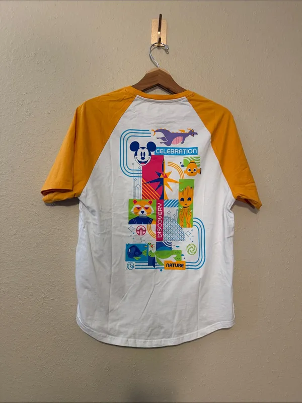 Disney Epcot Center Baseball Tee Shirt Yellow White Raglan Size Large - Image 5