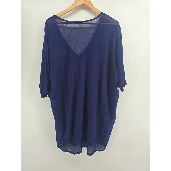 Eileen Fisher Sweater Womens L V-Neck Blue Sheer Mesh Italian Yarn EUC - Image 3