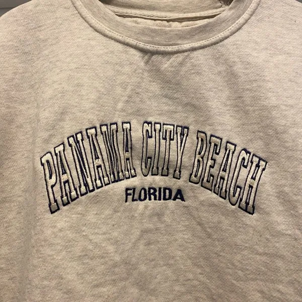 Panama City Beach Florida Beige Cream sweatshirt Size Large Vacation Cozy Crew - Image 2