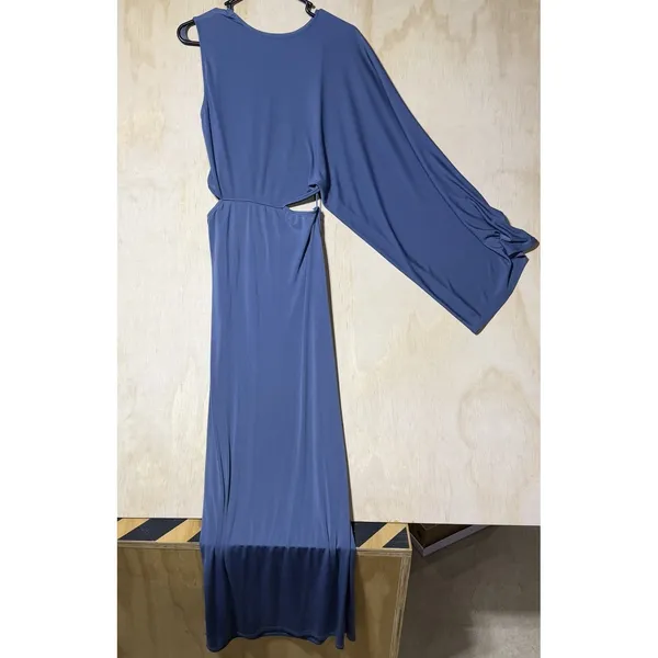 ZARA Women's Medium Blue Asymmetric One Sleeve Cutout Maxi Dress Knot Evening - Image 6