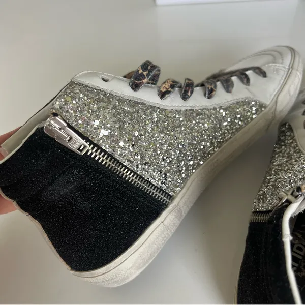 Golden Goose Slide Mid Top Mids Slides Glitter Leather Sneakers NIB - Image 6