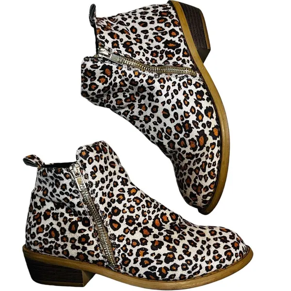 Women's Leopard Chunky Heels Ankle Boots Booties Round Toe Retro Party Shoe 7.5 - Image 3