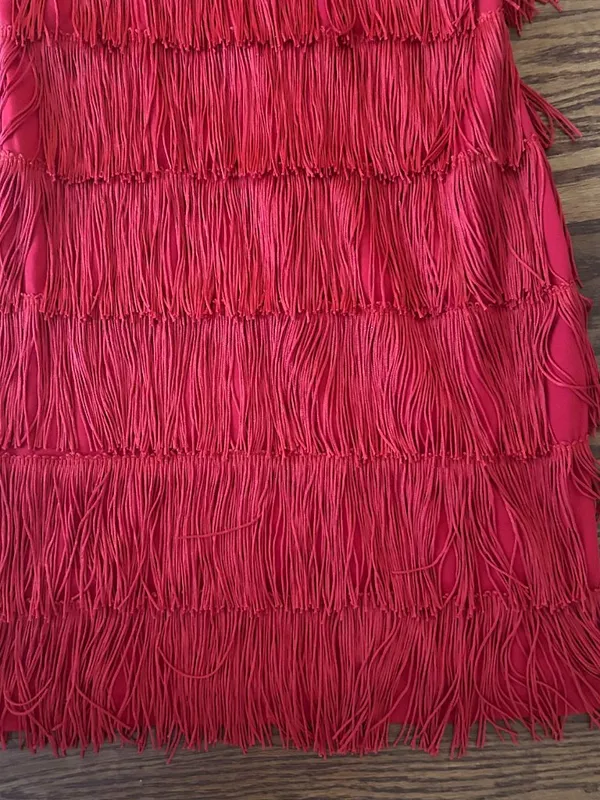 Vintage 90s Rare Roberta Red Fringe Flapper Mini Dress Size Small Cocktail - Image 6