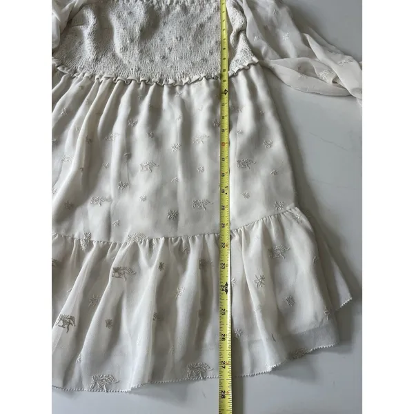 Aritzia Wilfred Tempest Smocked Chiffon Embroidered Mini Dress in Ivory Medium - Image 8