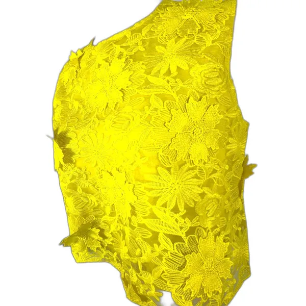 Marc New York Chartreuse 3D Floral Lace Crop Top M Tie Back Party Statement NWT - Image 3
