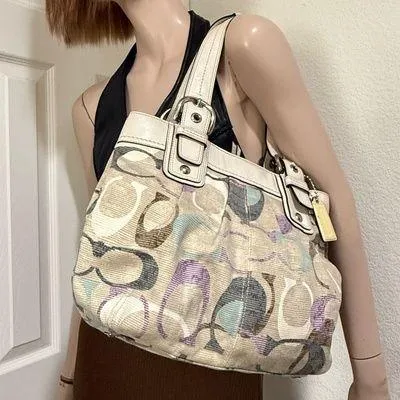 COACH 16591 Soho Linen Op Art Tote Multicolored Jacquard Canvas Shoulder Bag - Image 2