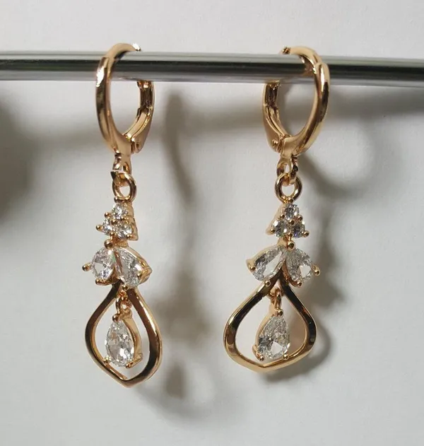 18K Yellow Gold Filled White Zircon Topaz Quartz Drops Earrings - Image 4