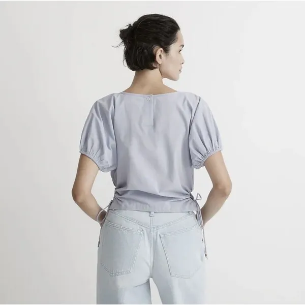 Madewell Embroidered Poplin Puff-Sleeve Cutout Crop Top Distant Peri XS NWT - Image 2