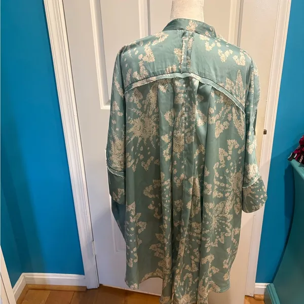Free People Intimately kimono pajama top oversized XS S M greenish blue - Image 3