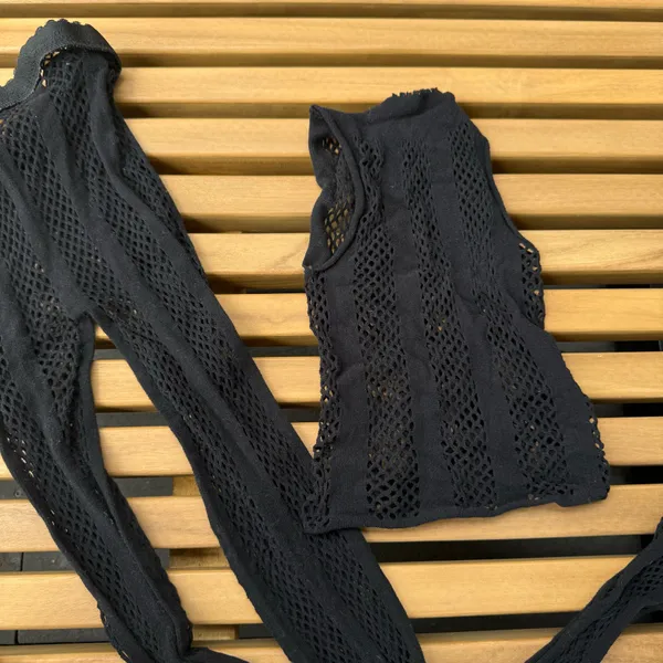 Summer Fishnet Set Beach Wear Cover Up Fishnet High Waist Pants Fishnet Crop Top - Image 5