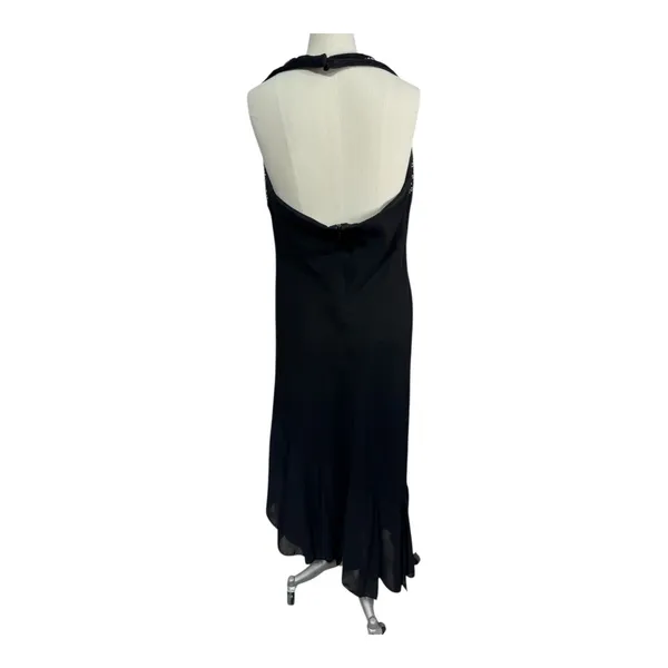 Black Beaded V Neck Evening Gown Formal Sleeveless Petite‎ Short Hem Women's - Image 8