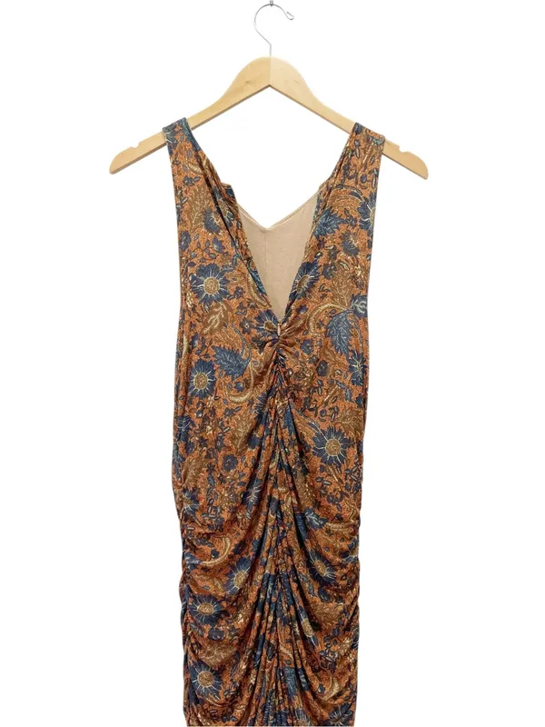 House of Harlow 1960 Maxi Dress XL Brown Paisley Ruched Bodycon Sleeveless - Image 7