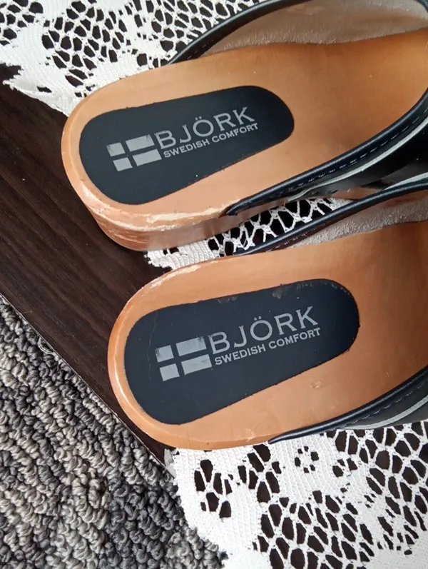 BJÖRK Blue Leather Clogs with Natural Wood Sole Swedish Comfort Womens 39 - Image 6