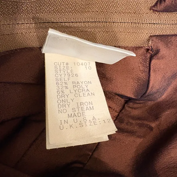 VTG 90s Tadashi Shoji Chocolate Brown Taffeta Faux Wrap Blouse Minimalist 10 - Image 9