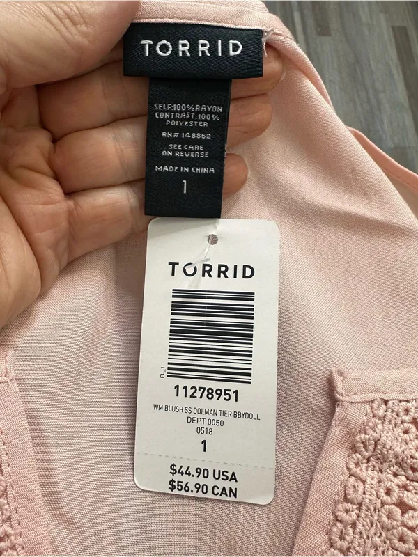 torrid Blush Pink Crochet-Trim Babydoll Blouse Women’s Size 1 (plus size 1x) - Image 4