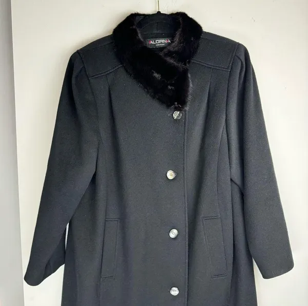 Vtg ALORNA 100% Wool Long Fur Collar Jacket Overcoat - Image 3