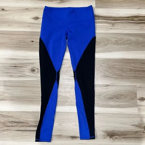 Alo Yoga Illusion 4 Blue Black Colorblock Athletic Leggings Women's Small - Image 2