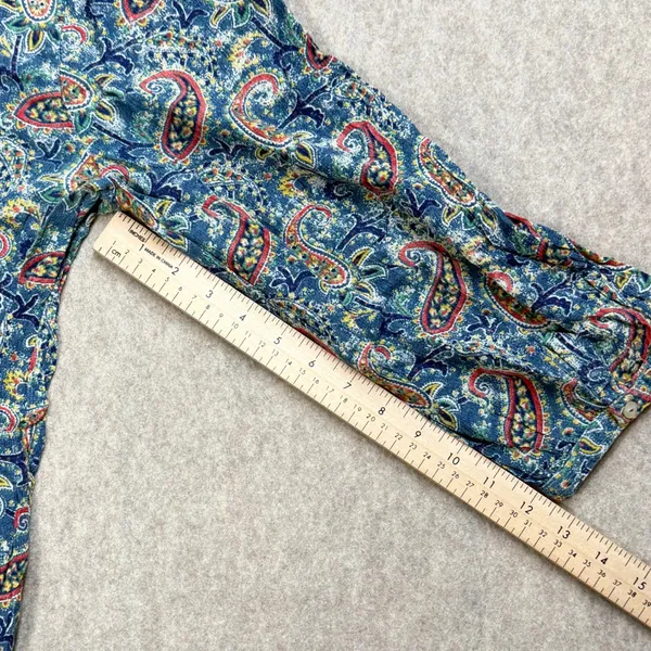 Lauren Ralph Lauren Blue Paisley Henley Blouse XL‎ 3/4 Sleeve Cotton Viscose Top - Image 8