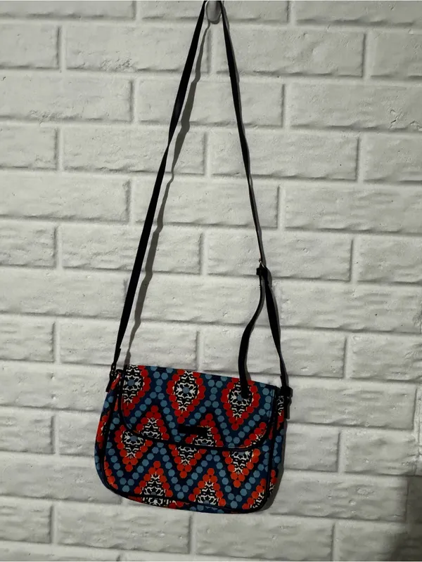 Vera Bradley Crossbody Purse Faux Leather Blue Orange Geometric Marrakesh Bead - Image 2