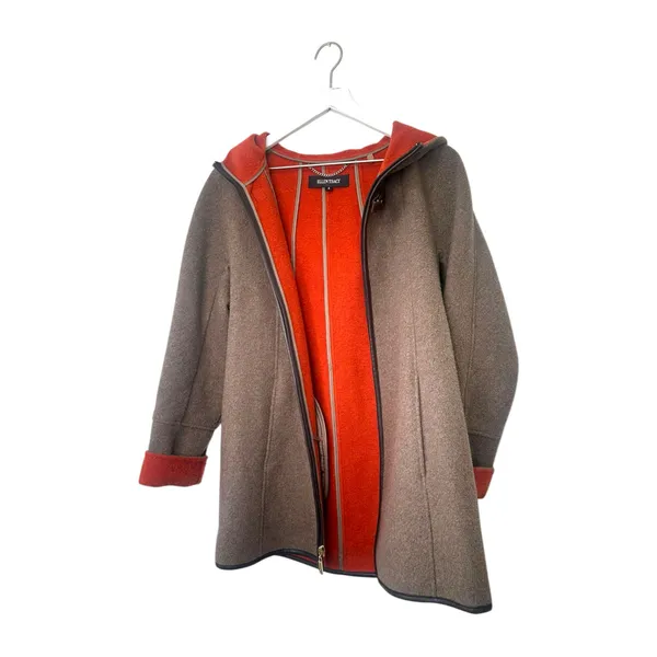 Ellen Tracy Wool Blend Hooded Car Coat Gray Orange Lining Size 4 - Image 8