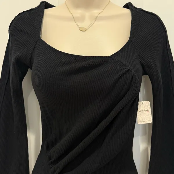 NWT Free People Intimately On A Cloud Bodysuit Small Black Bell Sleeves Minimal - Image 9