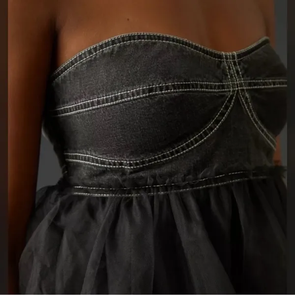Anthropologie Pilcro Tulle Denim Peplum Top - Image 3